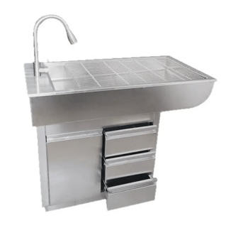 PillarVet Veterinary Wet Treatment Table with built-in sink and stainless grate